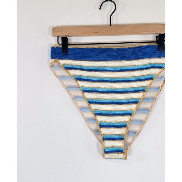 My Beachy Side Emily In Paris Bikini Bottom Blue Stripe Crochet High Leg Large - Picture 6 of 10